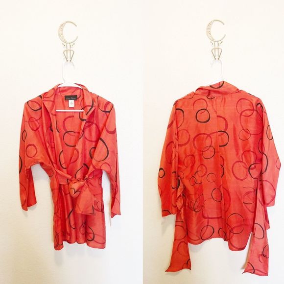 Alexis Abrams 100% Silk Red Wrap Blouse Medium - Picture 1 of 5